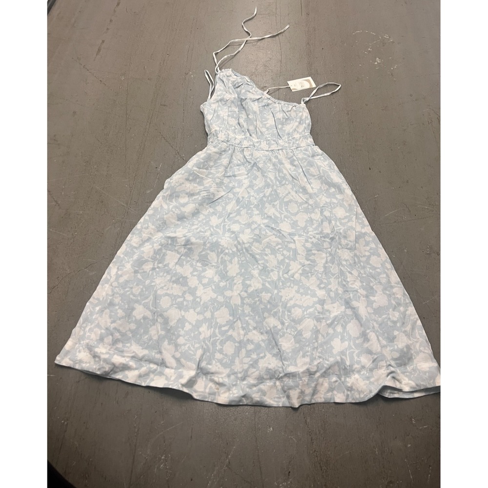 Free Assembly Dress Womens Small Blue White Floral One Shoulder Cottage Core NWT